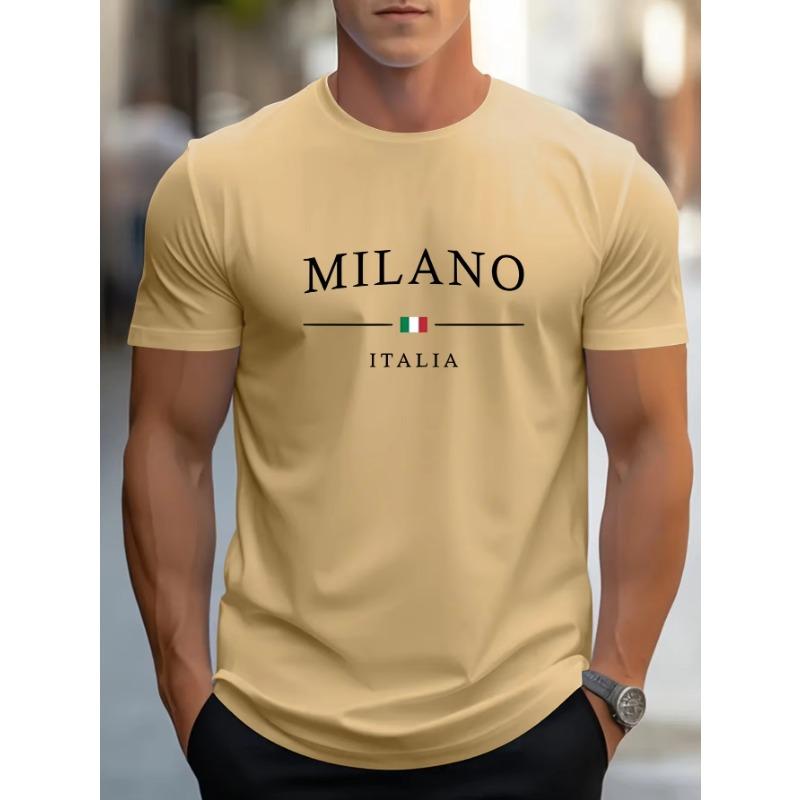 T-shirt Top Estiva da Uomo 100% Cotone alla Moda con Stampa Lettere MILANO Vestibilità Larga Taglia Grande Casual Comoda Girocollo Manica Corta