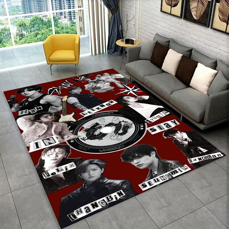 Kpop Stray Kids Music Star Carpet Rug for Playroom Bedroom Living Room Sofa Home Decor,kid Area Rug Non-slip Floor Mat Gift