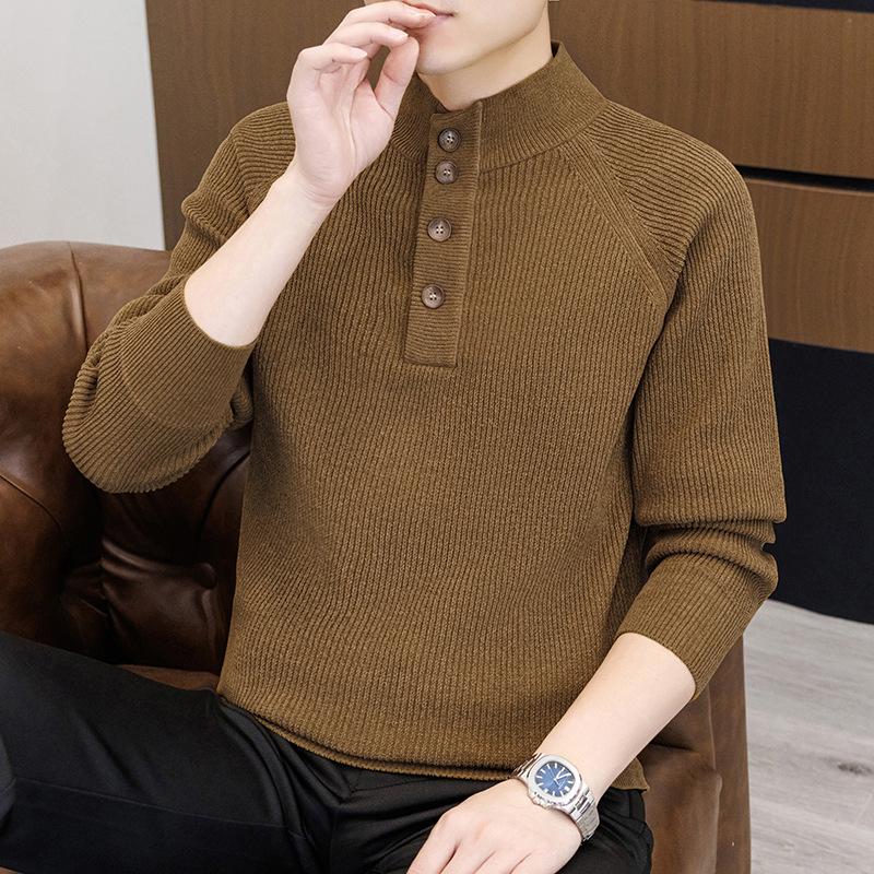 

Men s Retro Half-High Collar Knit Sweater - Youthful College Style, Woolen Base Layer for Autumn/Winter 4XL (165~180 jin) кавовий