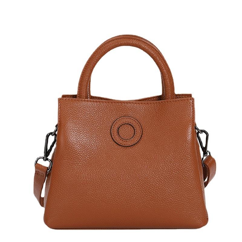 High-quality Real Cowhide Lychee Pattern Bucket Bag OEM Large-capacity Portable Messenger Women's Bag
