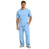 Men's Short Sleeve Pajama Set with Button Crotch and Elastic Waist Drawstring Pants for Sleepwear