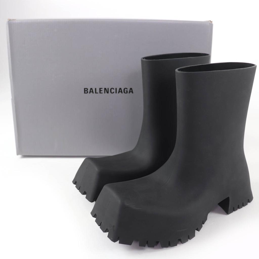 Great BALENCIAGA short boots TROOPER Black series rubber Women 679326 Used