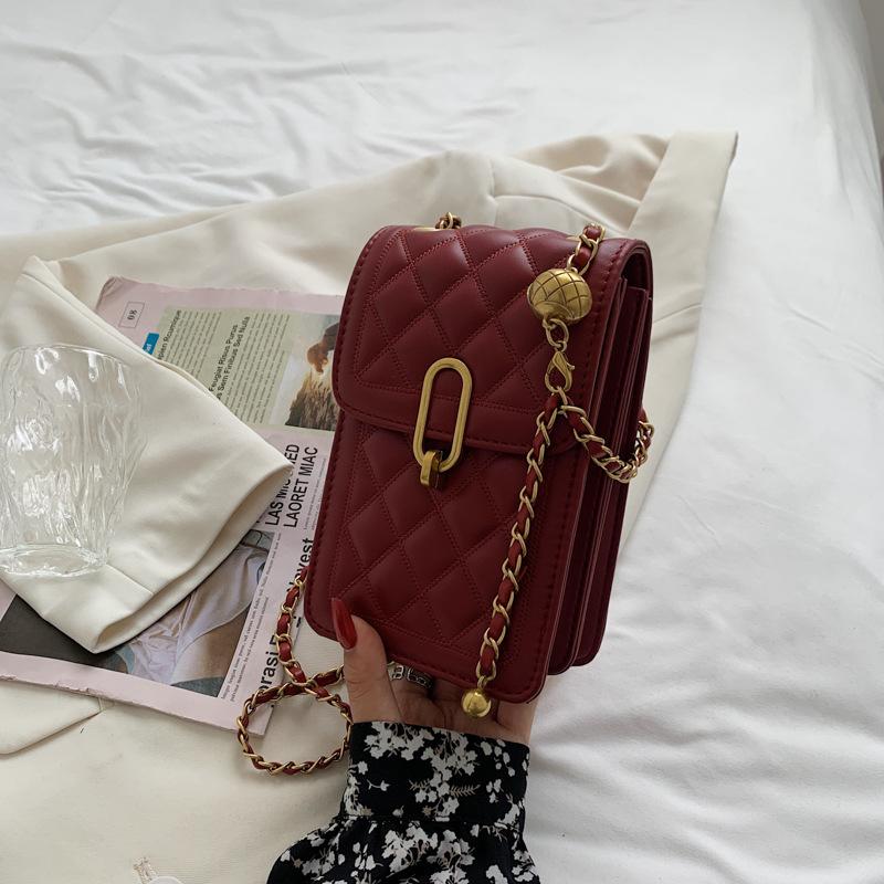 Textured small square bag women's summer new trendy fashion diamond chain messenger bag niche mobile phone bag