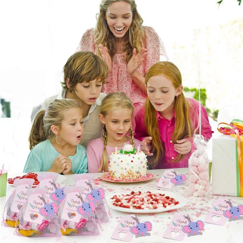 90Pcs/set Baby Shower Return Favors Elephant Keychains Organza Bags and Thank You Tags for Theme Party Favor Baby Kids