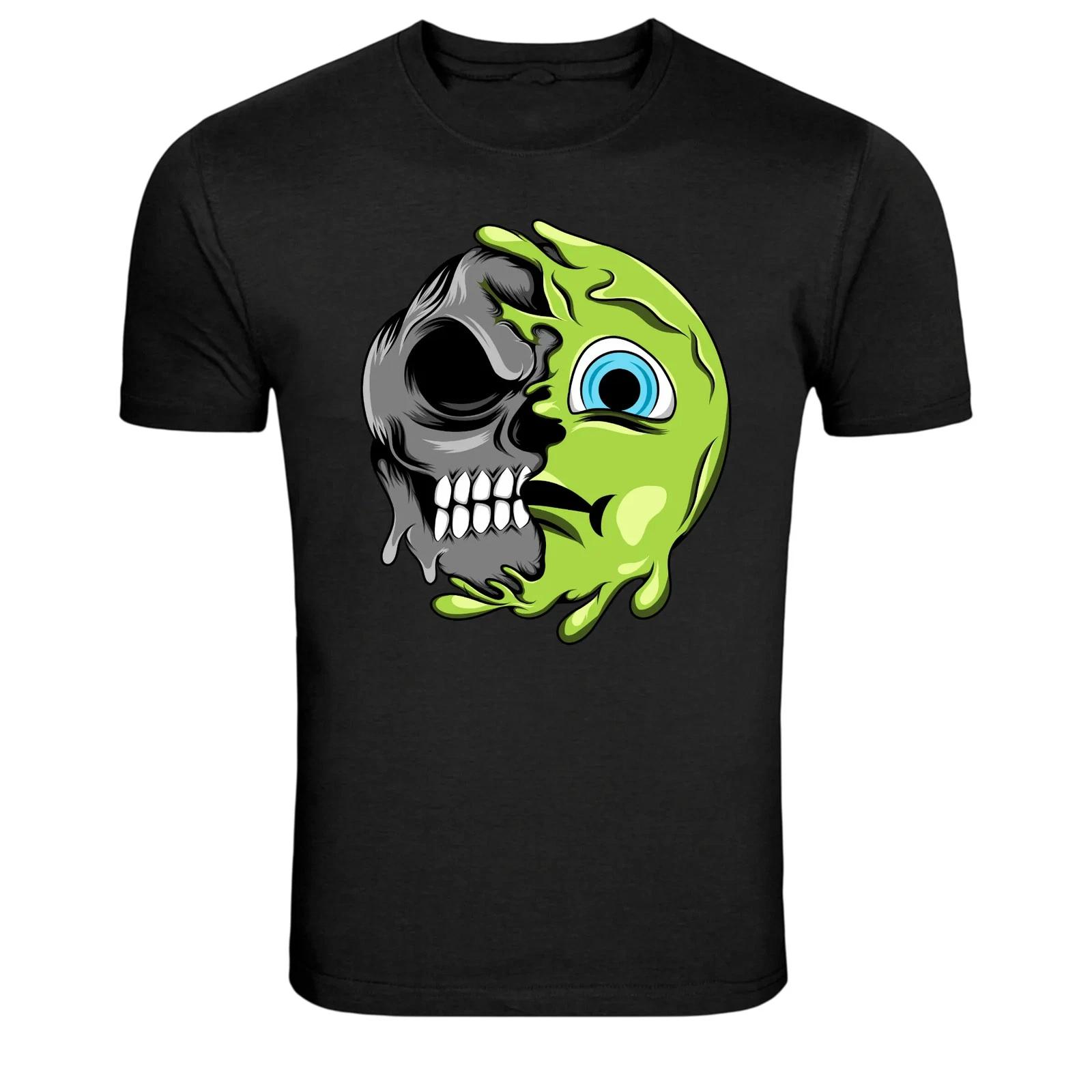 Green Slime Emoji Skull Funny Dark Humor Graphic T-Shirt 2XL