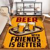 Beer Theme Carpet with Two Glasses and Friends Quote Design Suitable for Use As an Anti-slip for Living Room Bedroom Sofas