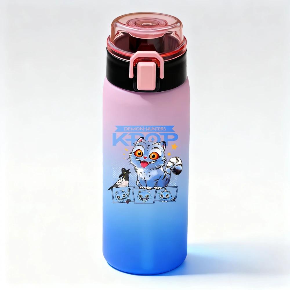 KPop Demon Hunters Gradient Water Bottles High-capacity Drinking Straw Cup Portable Girl Outdoor Office School 500ml Kid Friendly Entertaining Fun