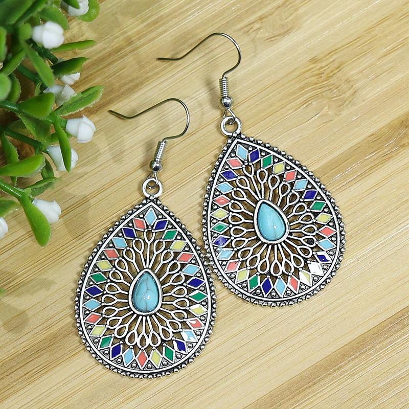 53 Styles Bohemian Vintage Tibetan Silver Geometric Drop Earrings For Women Ethnic Blue Stone Tassel Dangle Earrings Jewelry