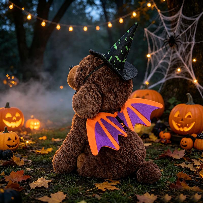 3 PCS Halloween Pet Costume Accessories,Witch Hat,Bat Wing Harness,Skull Bow,Halloween Decors Dress Up for Cat Small Dog