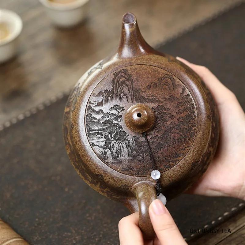 550ml Yixing Handmade Purple Clay Teapot Household Landscape Tea Pot Large Capacity Beauty Kettle Chinese Zisha Tea Set