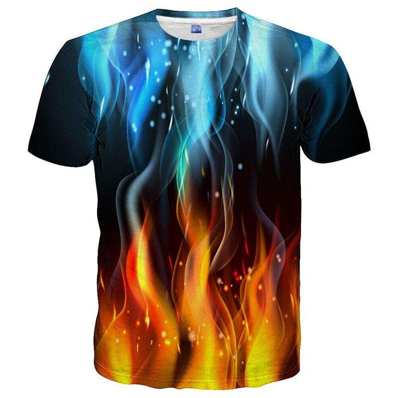 Bunte Lightning 3D Grafik T-Shirts Y2k Herren Freizeit Harajuku Street Kurzarm Tops Damen Mode Ice T-Shirt Kind Übergroße T-Shirts