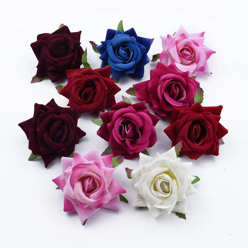 

Artificial Flowers for Wedding Flannel Rose Wreath Home Room Festival Decor Diy Box Scrapbook Background Wall Crafts Fake Plants 5pcs