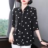 Abbigliamento estivo da donna, taglie forti, maniche medie, camicia in chiffon a pois, top casual dalla vestibilità morbida per madri di mezza età