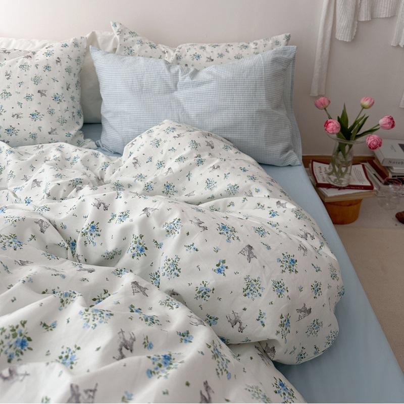 French Style Retro Printed Bedding Rural Style Duvet Cover Solid Color Dust-proof and Easy To Clean Mattress Protective Covers Envelope Pillowcase