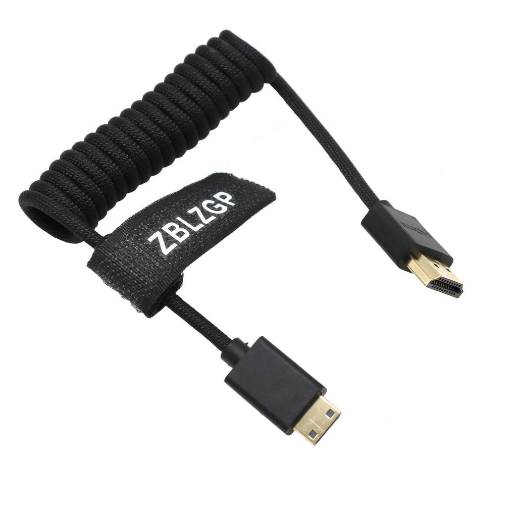 ZBLZGP 8K HDMI Type HDMI Braided Compatible with Canon and Blackmagic Pocket Cinema Cameras HDMI To Black Cable, A, 2.1, Coiled, Right/Left Angle,