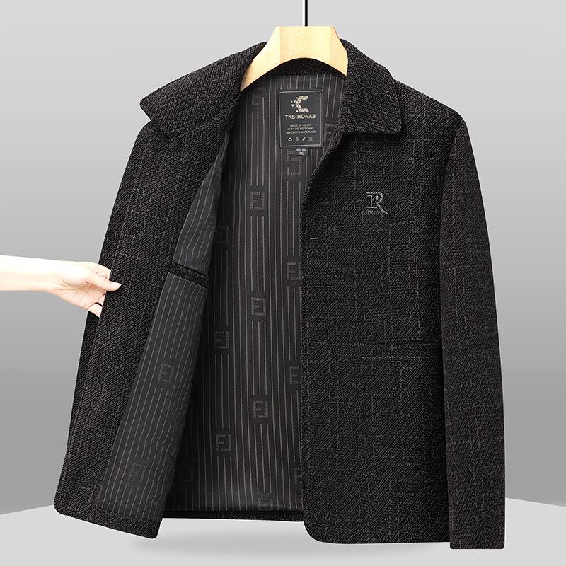 Men's Spring & Autumn Casual Chenille Stand Collar Jacket for Middle-Aged