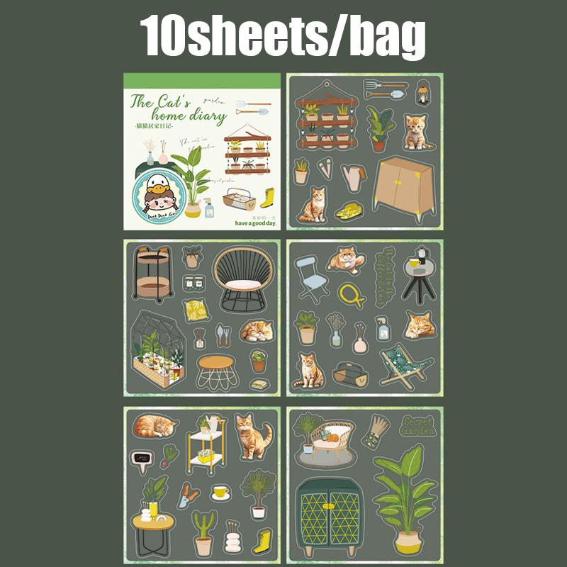 1 bag Cat Home Diary Series Home Landscaping Sticker Book Crapbooking Stickers Gifts for Students Office Supplies Stationery