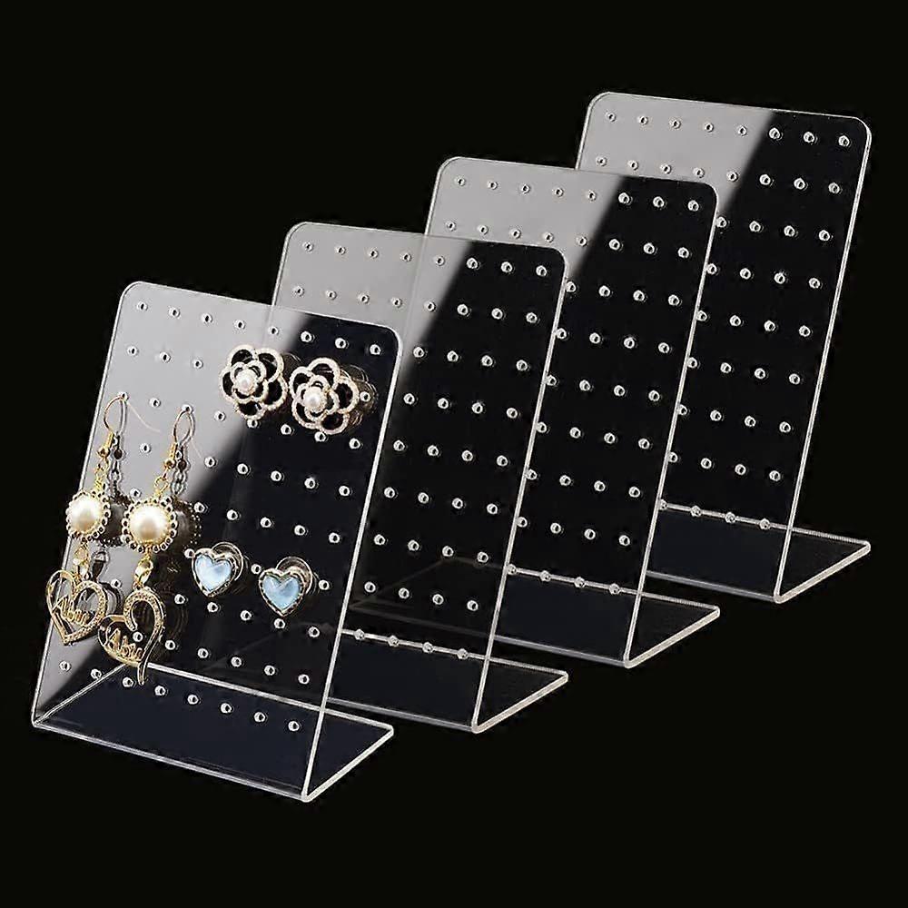 4-Pack Earring Display, 72 Holes, Earring Stud Display Stand, Clear Earring Holder, L-Shaped Earring Jewelry Holder