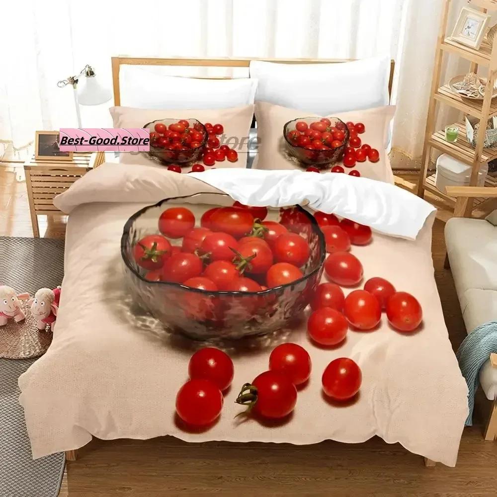 Cartoon Strawberry Vegetables And Fruits Bedding Set Single Twin Full Queen King Size Bed Set Teenager Bedroom Duvetcover S