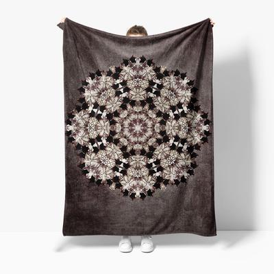 Kuscheldecke aus Kunstfell mit dunklem Blumenmuster Sofa Bett Wohnzimmer Dekoration Grauer Kissenbezug Tagesdecke