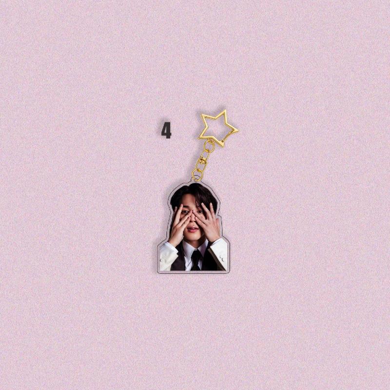 BTS Formal Suit Photo Acrylic Keychain, Bangtan Boys Real Photo Cutout Keyring with Gold Star Charm, Kpop ARMY Fans Bag Pendant