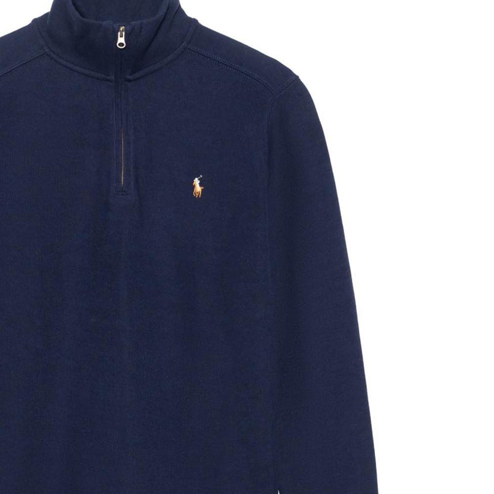 Polo Ralph Lauren Chlapecká jednobarevná mikina s vyšívaným logem na poloviční zip s dlouhým rukávem Dětská mikina Námořnická modrá 323886908-001