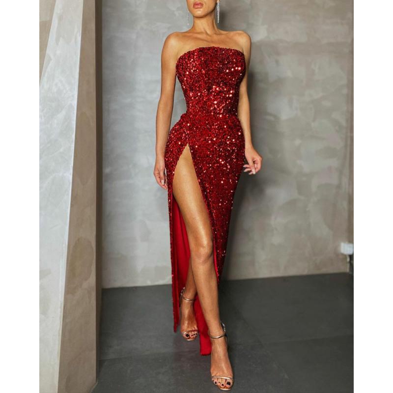 Sieviešu bordo krāsas sequin bez lencēm