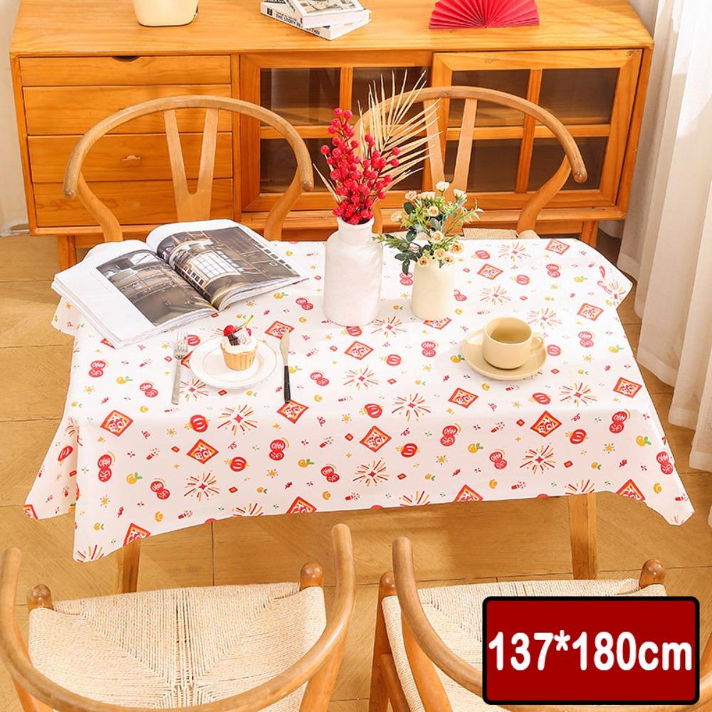 PEVA Tablecloth Thickened Table Cover Portable Red Festive Table Cloth  Home Decoration