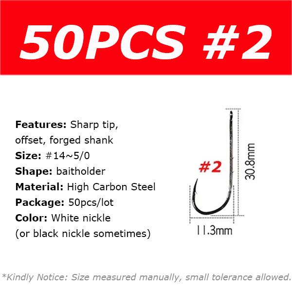 50PCS Baitholder Fishing Hooks High Carbon Steel Barbed Fish Hook Worm Pond Fish Bait Holder Size 10 12 14 1/0 2/0 3/0 4/0 5/0