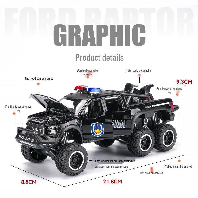 1:24 Ford Raptor Police Car Alloy Pull Back with Light & Sound
