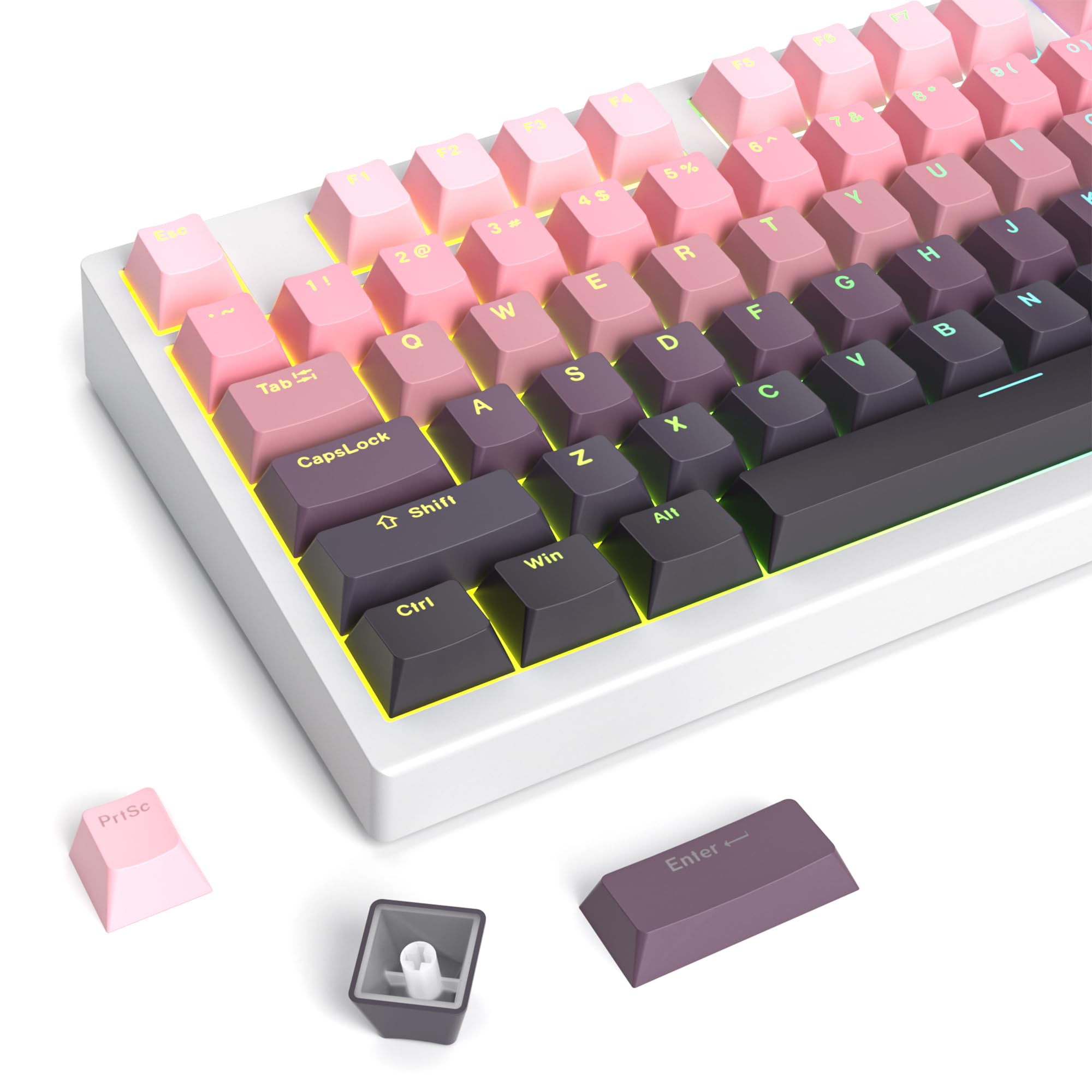 

PBT Pink OEM Profile Minimalist Style Custom Keycaps for Mechanical Keyboards 135-Key Double-Shot Light-Transmitting Keycaps, Shine-Through (Black