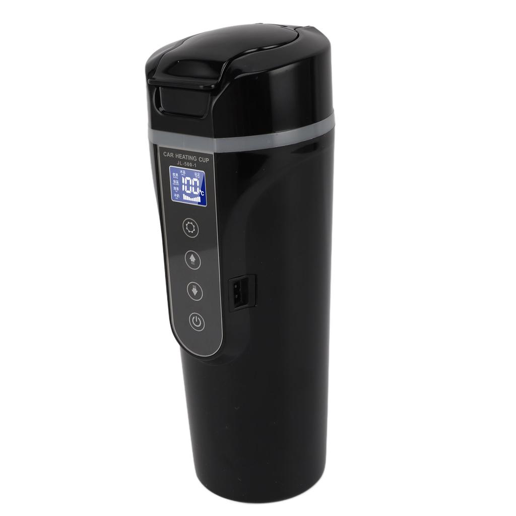 500ml Intelligent Screen Display Car Electric Kettle Car Electric Hot Water Mug Portable Car Heating Cup 12V 24V Black
