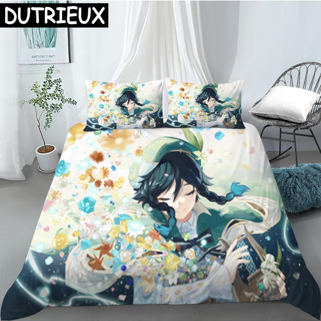 Hot Sale Game Anime Genshin Impact Printed Bedding Set Duvet Covers Pillowcases Comforter Bedding Set Bedclothes Duvet Cover 03
