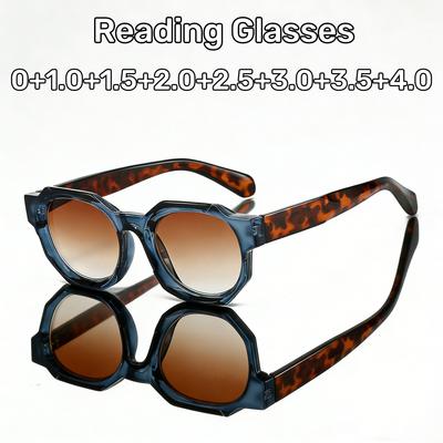 Gafas de Lectura Poligonales de Moda Lentes Color Té Hombres Mujeres Clásico Retro Ultraligeras Alta Definición Gafas para Presbicia