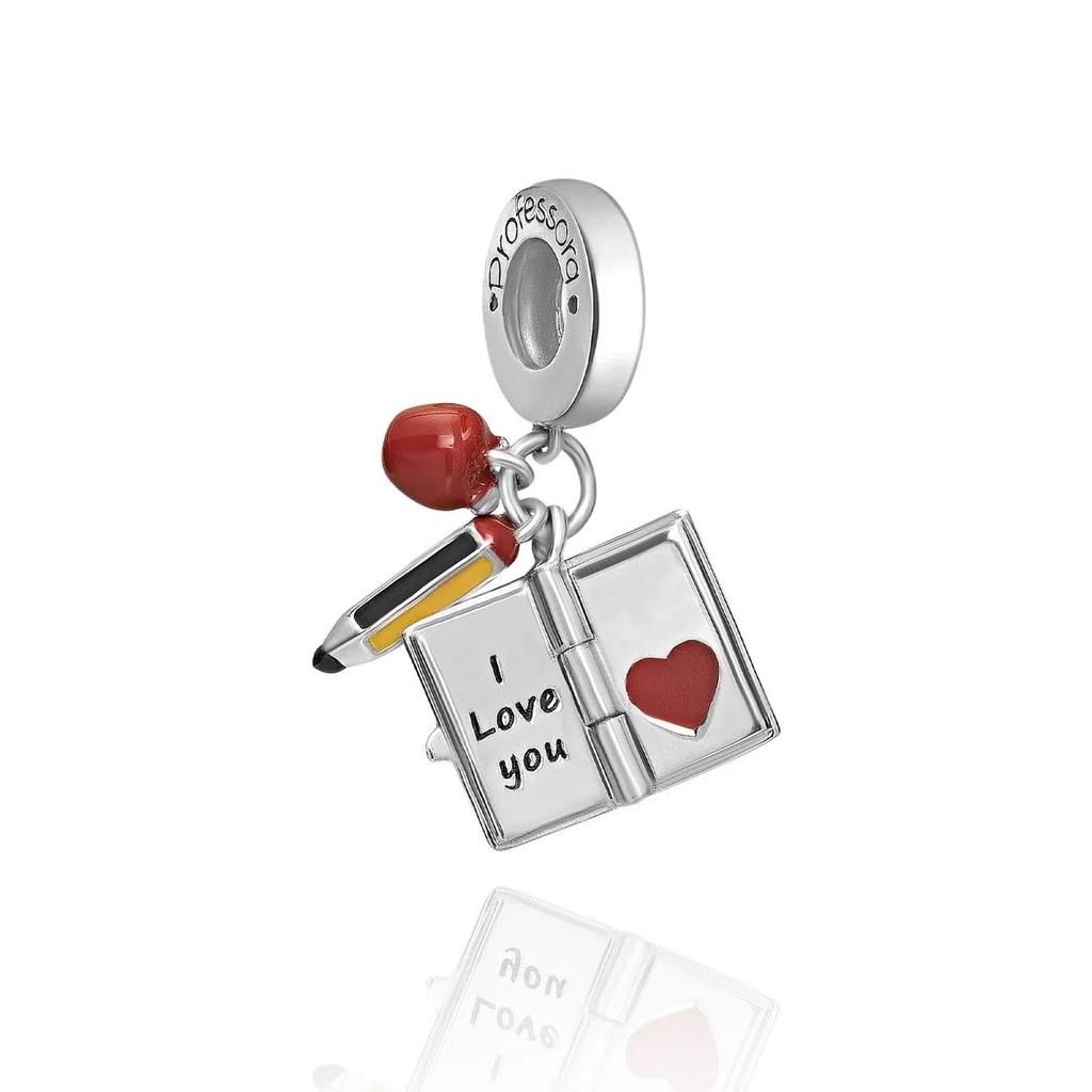 925 Silver Pencil Book Coffee Charms DIY Dangle Beads for Unique Pendant Bracelet Fashion Jewelry