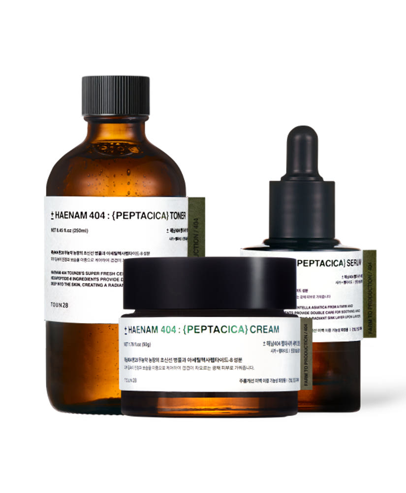 TOUN28 HAENAM 404 Pepta Cica Skincare Set – Toner 250ml + Serum 30ml + Dawn Cream 50g for Soothing Hydration and Radiance