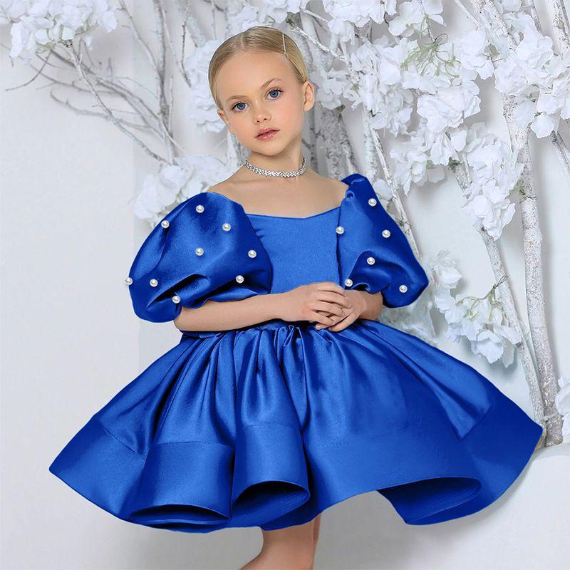 Children's Fashion Show Evening Gown, White Fluffy Silk Princess Dress, Small Host Performance Costume