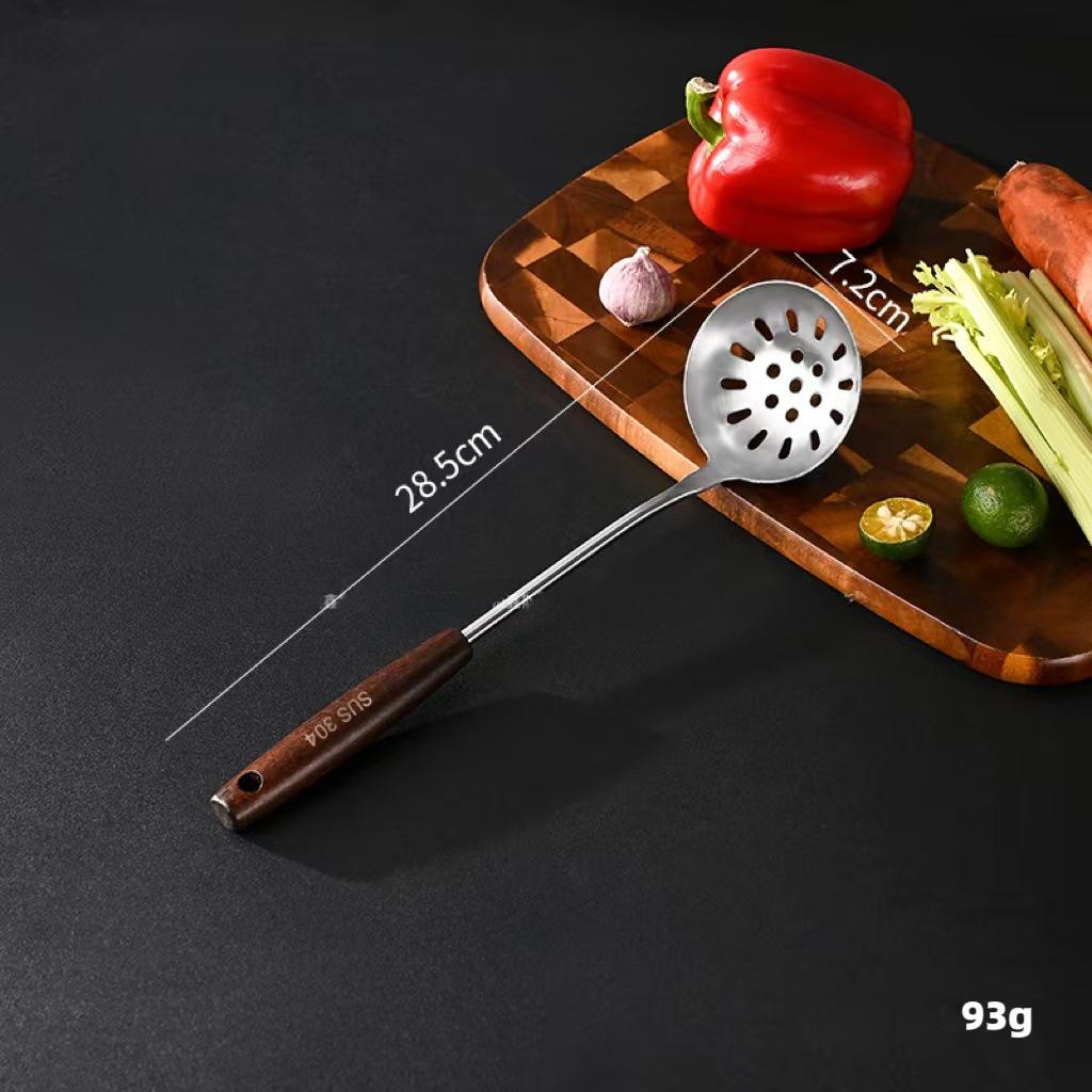 304 Stainless Steel Spatula Ladle Skimmer Set Vintage Wooden Handle High Temp Resistant Kitchen Cooking Utensils