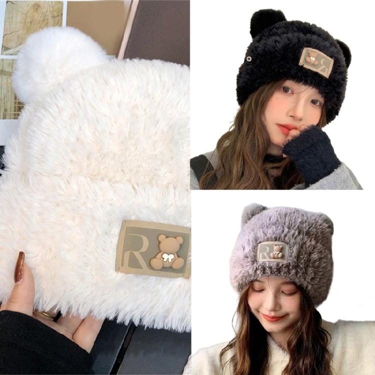 Furry Bear Hat for Cycling and Running Sport Thicken Bear Hat Thick Lining