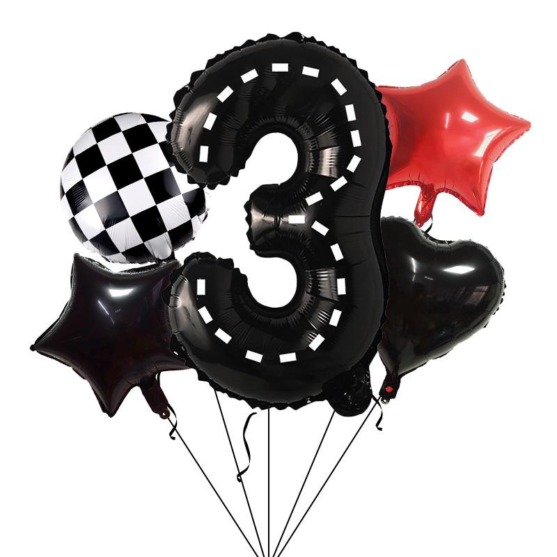 Racing Theme Balloon Bundle Black Textured Aluminum Film Digital Birthday Set Venue Background Arrangement