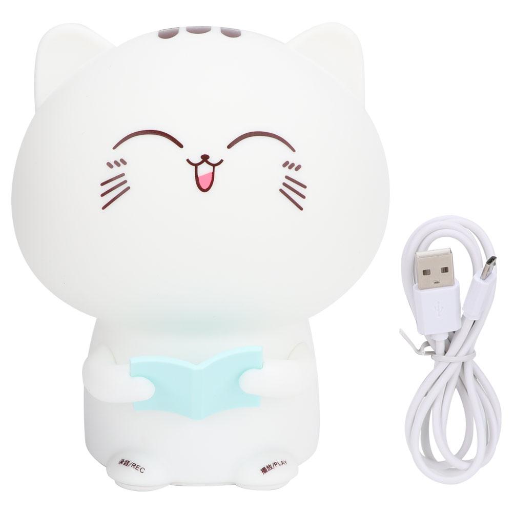 Silicone Colorful Cute Cat USB Charging LED Record Light Night Lamp for Home Bedroom(Blue)