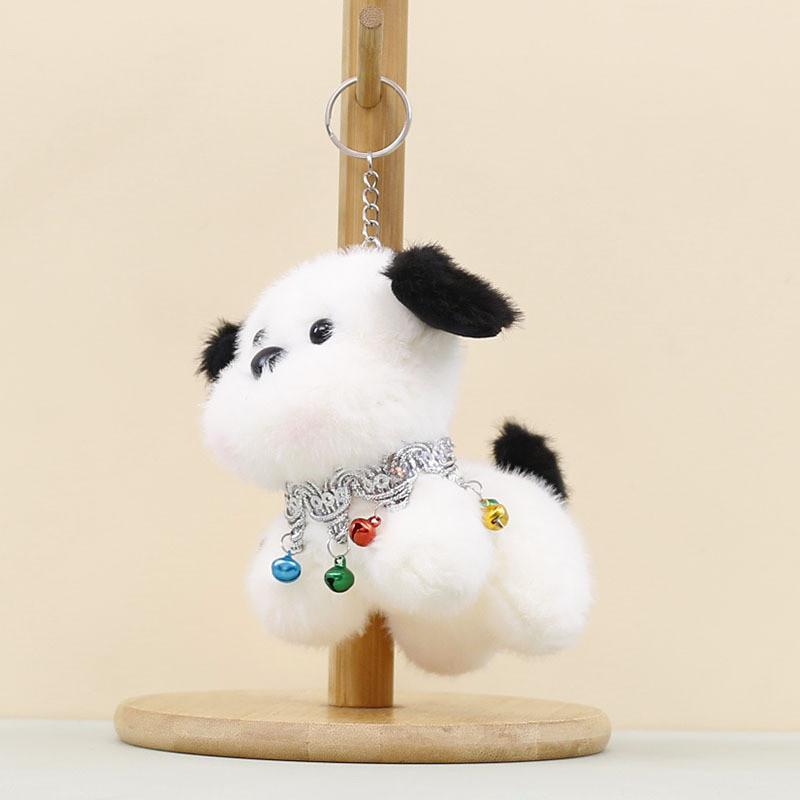 

Pendant Plush Dog Keychain With Small Bell Necklace Design Suitable For Gift белый