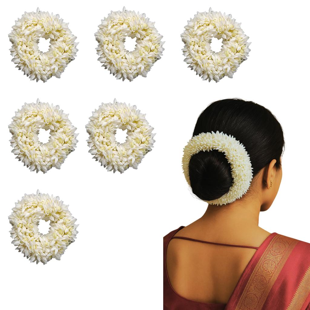 ANVIK Mogra Gajra 6 Stück duftende künstliche Blumen Haaraccessoires Haargummis für Dutt Armband Juda & Pferdeschwanz Hochzeitsschmuck Wiederverwendbar für Frauen 6