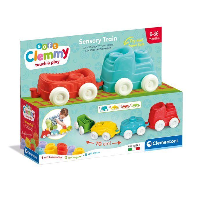 Jeu de Construction - Clementoni - Train Sensoriel Clemmy - Blocs Souples - Motricité Fine - Dès 6 Mois