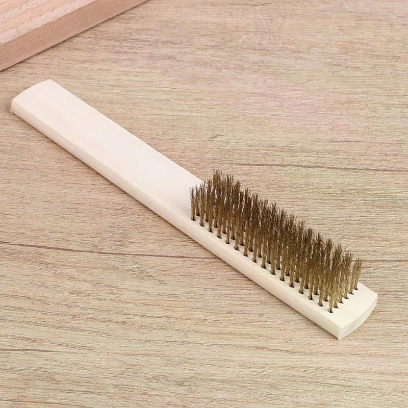 2/5/10Pcs Wood Handle Brass Wire Brush - 6x16 Row Brushes for Industrial Device Surface Inner Polishing Grinding Cleaning
