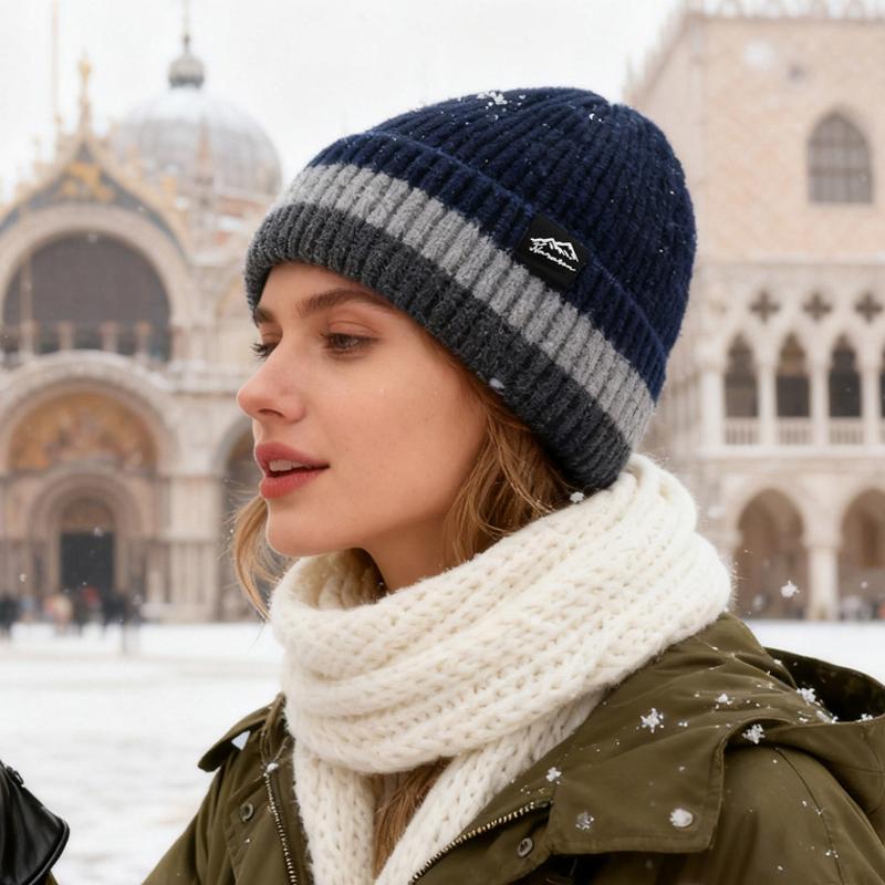 Winter Warm Wool Hat Knitted Pullover Hat Velvet Windproof Ear Protection Hat Thick Biker Hat for Men Women