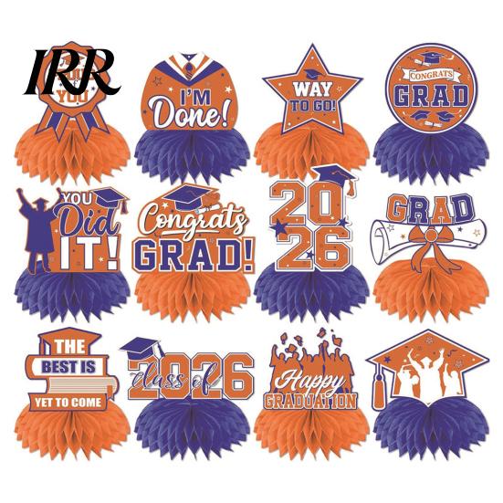 Waterproof Graduation Decorations 12Pcs 2026 Honeycomb Decor 3D Centerpieces for Commencement Party Red & Stars And Badges Black Theme