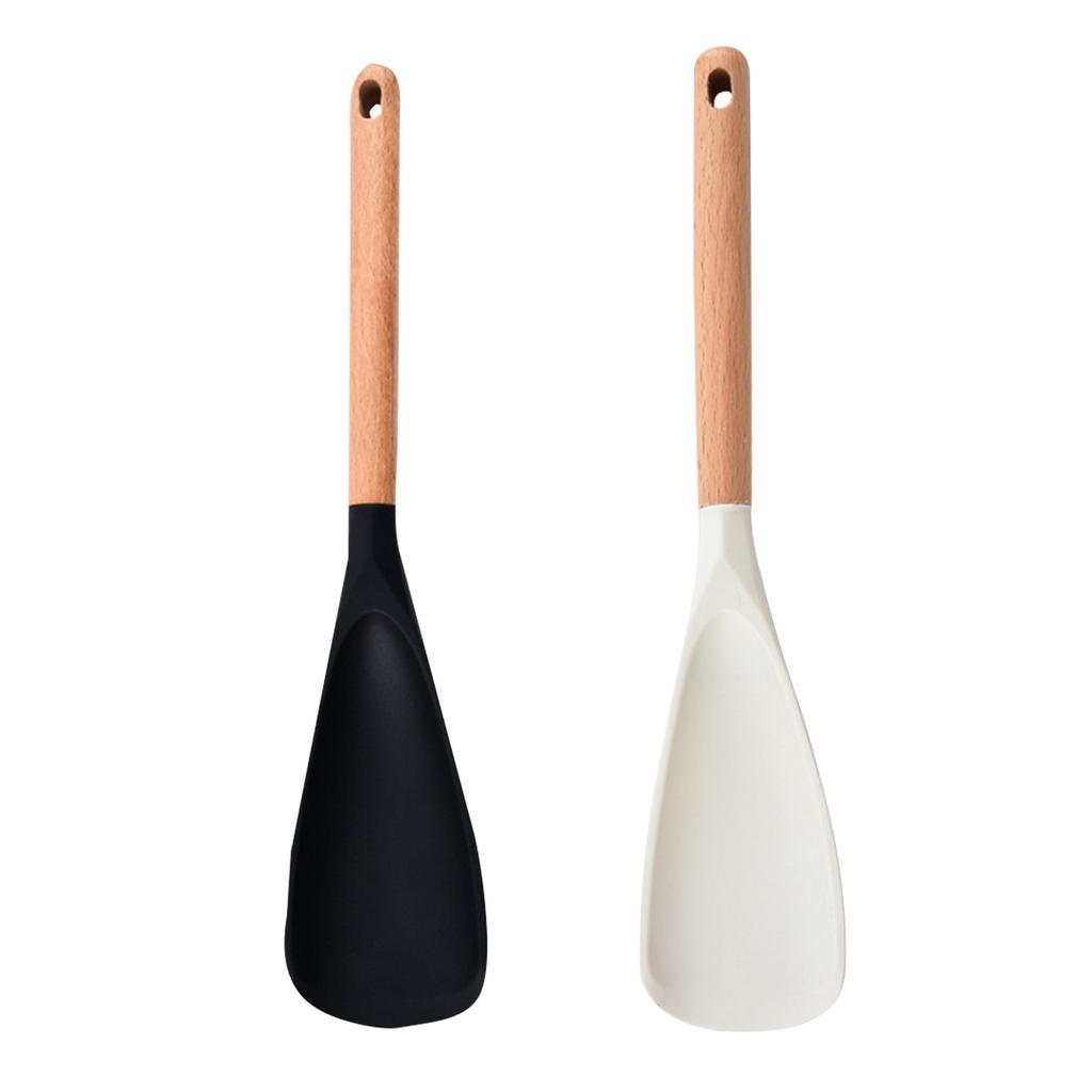 2pcs Japanese   Wooden Handle Silicone Shovel Spoon Multifunctional Food Supplement Shovel