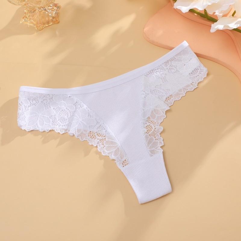 Women Cotton Panty Sexy Lace Thong Low Rise Transparent Underwear G-String Ribbed Intimates Breathable Lingerie