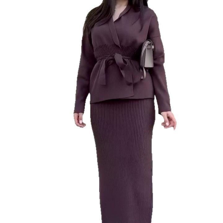 2025 Autumn V-neck Long-sleeve Cardigan & Bodycon Dress Set